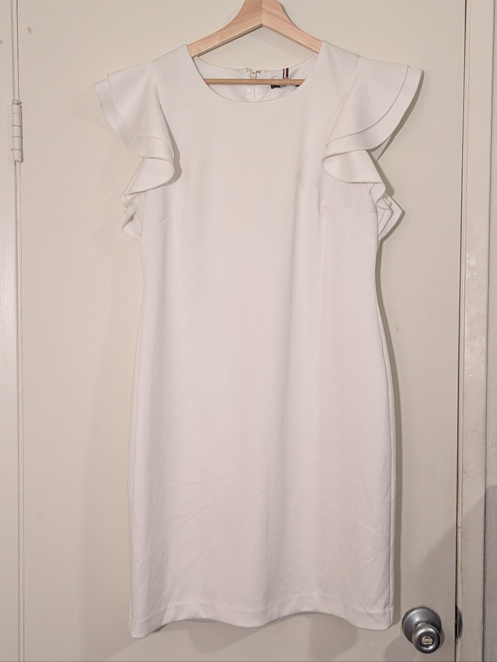 White Ruffle Sleeve Pencil Dress, 12